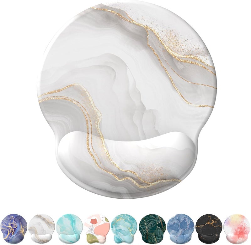 eulps Mouse Pad with Wrist Rest, Comfortable Computer Mousepad with Gel Wrist Support Smooth Surface and Non-Slip PU Base for Pain Relief, Laptop, Office & Home (White Marble) - Image 1